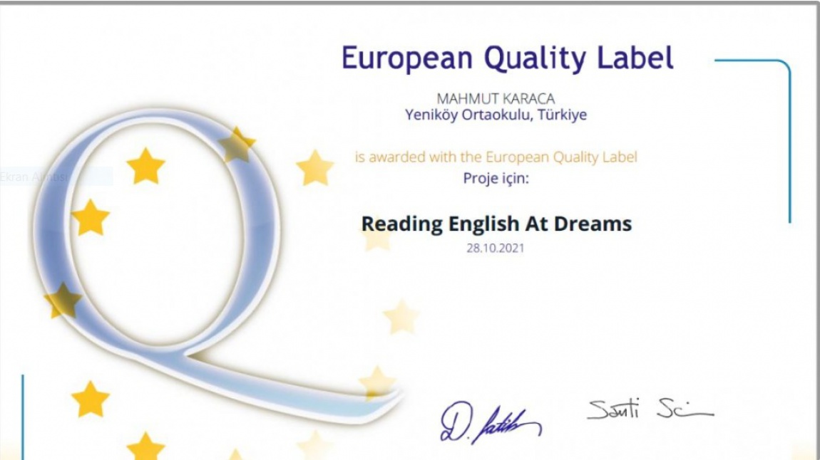 Reading English At Dreams Ulusal Kalite Etiketi düzenlenen törenle takdim edildi.